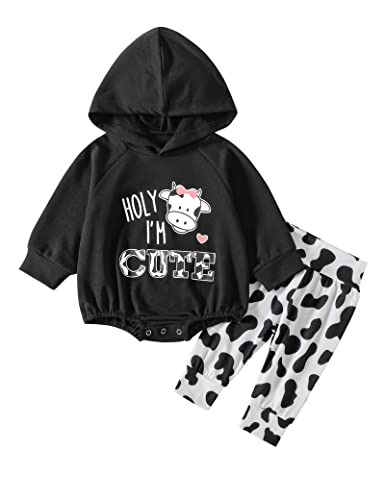 Kangkang Cow Outfits For Baby Girl Hoodie Pullover Sweatshirt Oversized Romper + Long Pants Outfit Set 3-6 Month Girl Clothes #TOP27