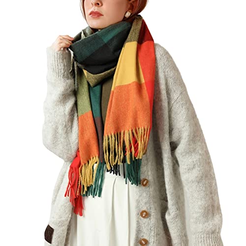NLAND Schals Tücher für Damen Kariert Poncho Weich Hochwertig Winter Strick Schal mit Quasten (Bunt, Einheitsgröße)