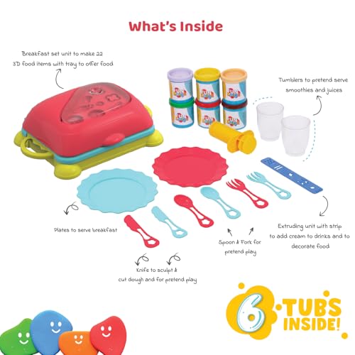 Image of Fundough Funskool Breakfast Set, Create Dough Food Items, Pretend Play Dough Set, 6 Multicolour Tubs, Sensory Toys for Kids, Non-Toxic, Mess-Free, Creative Indoor Activity Gift for Ages 3,4,5,6,7+
