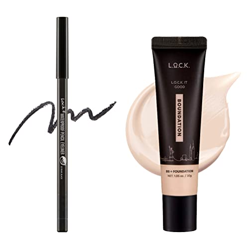 LOCK IT GOOD Boundation #1 + Waterproof Pencil eyeliner # 1 Pearl Black - Great Value, Cruelty Free Make up