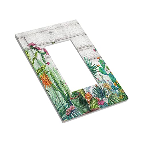 Western Cactus Rustic Green Tropical Plant Leaf Single Rocker Wall Plate Decorative 1 Gang Decora Light Switch Cover Gfci Electrical Faceplate Outlet Cover Wallplate For Bathroom Home Decor #TOP2