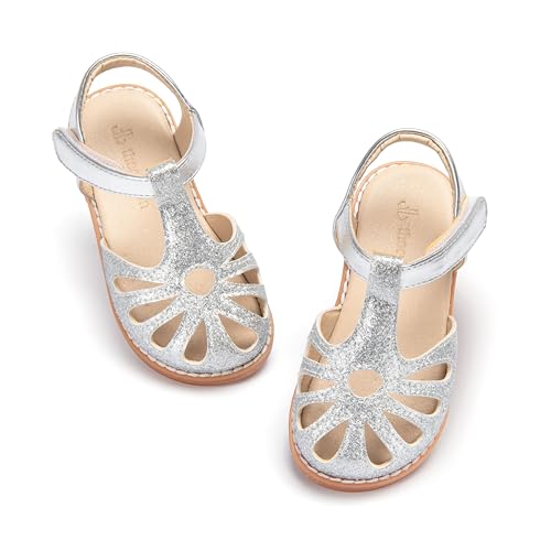 Image of THEE BRON Toddler Girls Closed-Toe Sandals Sweet Retro Cutout Summer Dress Shoes