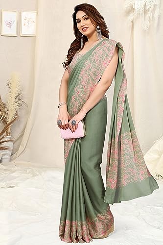 Image of MIRCHI FASHION Women Saree Abstract Print Chiffon | Breathable Lightweight Casual Sari for Regular Use and Office with Unstitched Blouse (Available in 25 Colors)