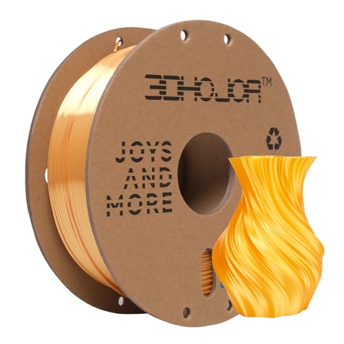 Silk Gold PLA Filament 1.75mm, PLA Filament 1.75mm Silk Shiny 3D Printer Filament, 1kg Cardboard Spool (2.2lbs), Dimensional Accuracy +/- 0.03 mm, Fit Most FDM Printer