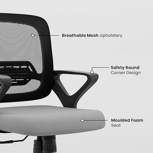 Image of Align Cherry Orthopedic Ergonomic Office Mesh Chair with Lumbar Support, Comfortable Cushioned Seat, Adjustable Height, Revolving Design, Tilt Lock, Heavy Duty Metal Base, 3 Years Warranty (Grey)