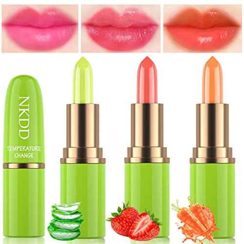 Zarics 3Pcs Aloe Vera Lipstick,Color Changing Lip Balm,Moisturizing Korean Lip Tint ,Crystal Jelly Lip Stain Waterproof Moisturizer Magic Ph Lipstick For Women Girls (Set C) #TOP30