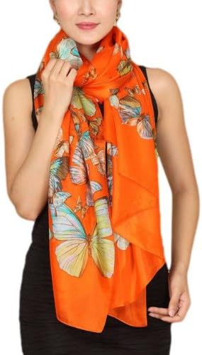 V28 Womens 100% Silk Butterfly Pattern Lightweight Soft Scarf