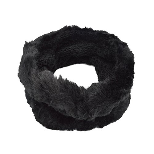 Premium Solid Color Winter Diamond Knit Faux Fur Trim Infinity Loop Circle Scarf