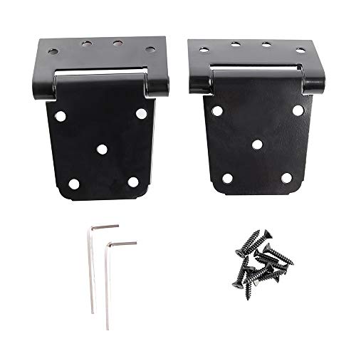 Home Master Hardware Self-Closing Spring Gate Hinge 3-1/2" Heavy Duty Automatic T Hinges Steel Black Finish With Screws 2-Pack For Wood Fence Gate Vinyl Shed Door #TOP2
