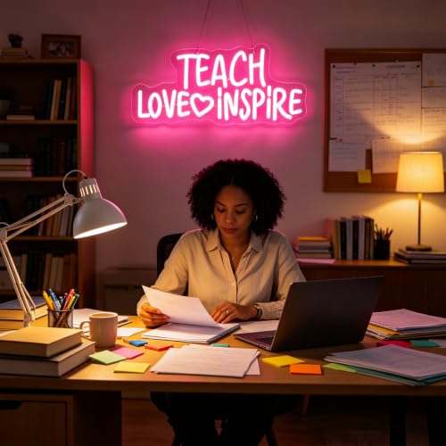 Image of TEACH LOVE INSPIRE Neon Signs for Wall Decor Neon Lights for Bedroom Led Signs Suitable for Man Cave Living Room Beer Bar Game Office Hotel Birthday Party 5v USB Power 16.5 * 7.8Inches(Pink)