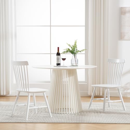 LZAREAL Farmhouse Dining Chairs Set of 2 Wooden Kitchen Chairs Mid Century Modern Spindle Chair French Country Windsor Dining Chairs for Dinning Room Kitchen Restaurant Bar Canteen Library, White