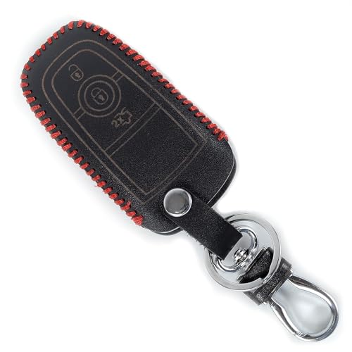 Image of Leather Car Key Cover for Ford Figo | Aspire | Ecosport | Endeavour | Freestyle Smart (Black)
