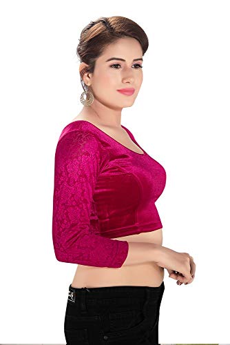 Vamas Women's Velvet Non-Padded Stretchable Long Sleeve Saree Blouse (A-46) - Image 4