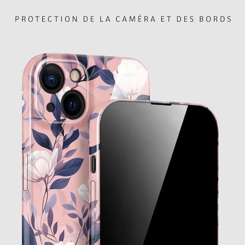 Coque iPhone 15 protection fine motif floral blanc rose ONEFLOW - 2
