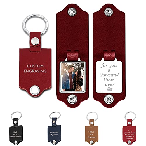 YATEDIY Custom Picture Keychain with Leather Protection, Personalized Colorful Photo Customizable Text Key Chains for Family Lover (Red)