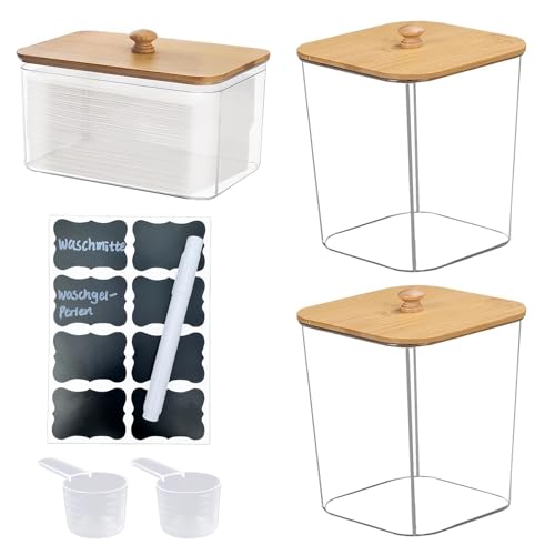 Boîte à Détergent, 3 Pièces Boîte de Rangement pour Détergents, Boîte de Rangement pour Lessive et Capsules, Rangement Salle de Bain, avec Cuillère et...