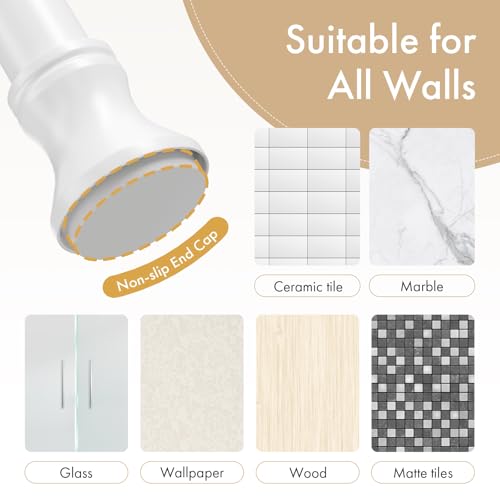 Amazer Spring Tension Shower Curtain Rod, 42-72 Inches Rust-Resistance Tension Curtain Rod Bathroom Rod, Adjustable Shower Curtain Rod No Drill, White - Thumbnail 3