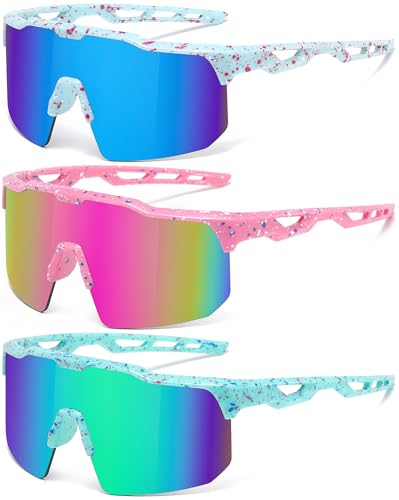 Kashm Youth Baseball Sunglasses for Boys Girls Softball Cycling Sports Sunglasses Kids Lightweight UV Protection 3Pack-Green+Pink+Blue