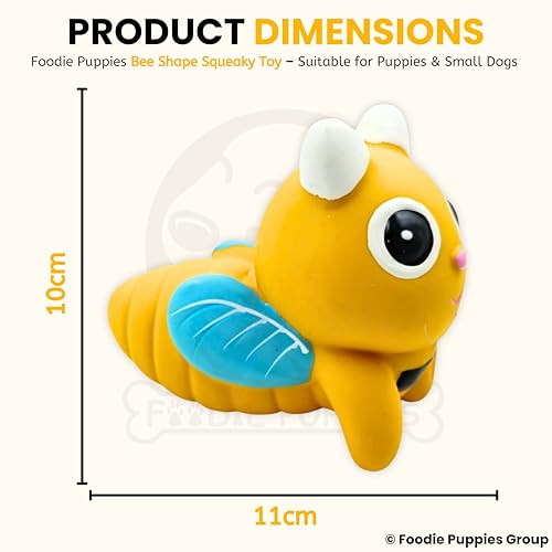 Image of Foodie Puppies Dog Squeaky Chew Latex Rubber Toy - (Bee) | for Small Dogs & Puppies | Durable, Soft, Animal Design, Fetch & Chew Safe Play Toy | Reduce Separation Anxiety (Size: 10cm)
