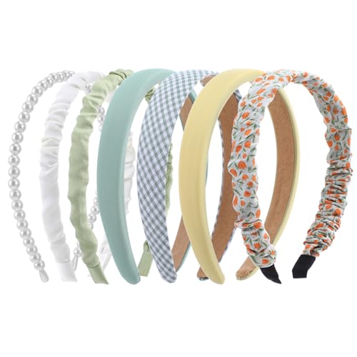 COMNICO Modische Stirnbänder für Damen 7-teiliges Rutschfestes Mädchen-Stirnband-Set Niedlicher Stoff Glitzernde Mehrfarbige Haarbänder Haar-Accessoires für Damen Mädchen Kinder