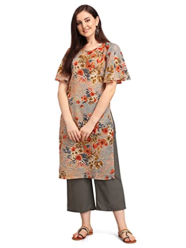 Image of EthnicJunction Women's Crepe Floral Printed Ready to Wear Straight Kurti