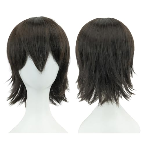 IMISSU 12 Inches Unisex Short Cosplay Hair Party BOB Wig with Bangs Halloween Costume Wigs (Dark Brown)