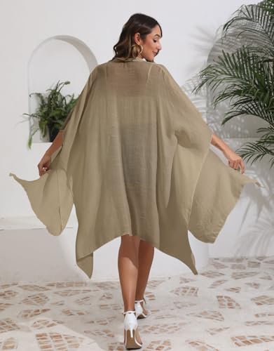 Cogild NZ8408 Women Swimsuit Cover Up Button Down V Neck Half Sleeve Loose Beach Cover Ups Swimwear Shirts thumb #6
