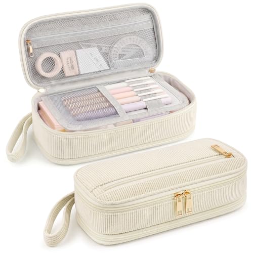 NADSSJL Mäppchen Federmäppchen aus Cord-Stoff Federmappe mit großer Kapazität Mäppchen Mädchen für Mädchen Jungen und Erwachsene ideal für Schule Hochschule und Büro (Beige)