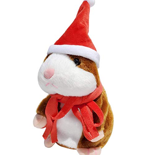 M-jump Talking Hamster Repeats What You Say Mimicry Pet Toy Plush Buddy Mouse with Interactive Function, Gift for Kids Birthday and Parties (Brown+red Scarf)