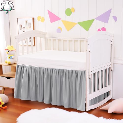 Image of Crib Bed Skirt Dust Ruffle 100% Cotton - Natural, Soft, Breathable for Baby's Delicate Skin, Nursery Toddler Crib Bed Skirt for Baby Boys Girls, Fits Standard Cribs 28 inch x 52 inch with 14 inch Drop