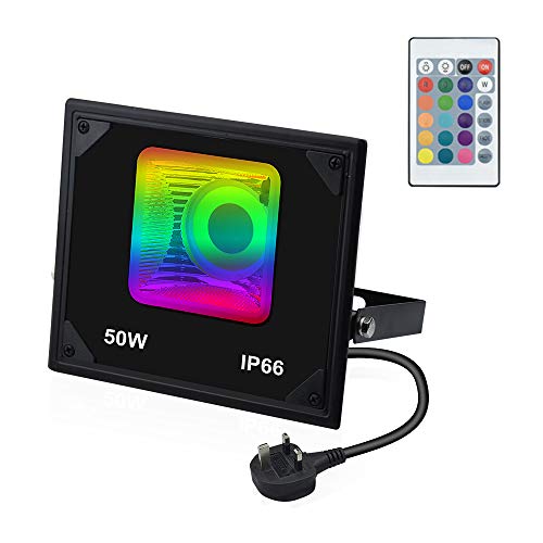 Bonlux RGB LED Floodlight 50W Wall Wash Lamp Garden Landscape Lighting Multi-Colour Changing Waterproof Security Light Outdoor with Remote Controller