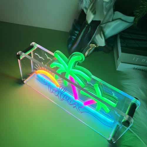 Image of Palm Tree Coron Neon Signs, Desktop decorative light for Home Decor, Bedroom, Living Room, Bathroom, Office, Wedding, Party, Bar, 9.84x5.5x2.16inches (Tropical)