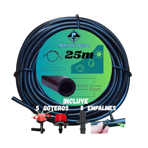 Microtubo de Riego 4mm para Goteo, Tubería para Riego, Fabricada en PVC Flexible y Resistente con 6mm de Diametro Exterior, Disponible en Rollo de 10, 25 y 50 metros, Color Negro (25 metros)