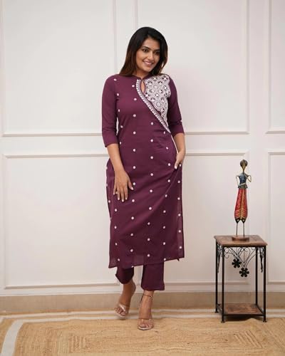 Image of FABNEX Kurta Set for Women | Women Kurta Pant Set |Cotton Blend Embroidered Regular Women Kurti Set (K-34-38)