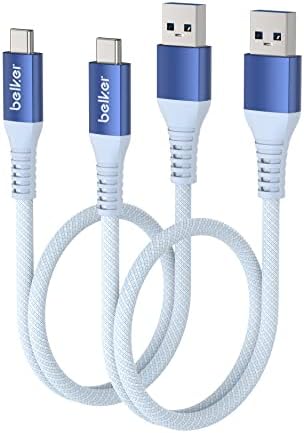 Belker USB C Cable Short 50cm/0.5M 2Pack [10Gbps Data] USB3.1 Gen2 Type C Android Auto Cable QC3.0 3A USB A to C Fast Charger for Samsung Note20 Galaxy S22/S21/S20 Z Flip4 Pixel 7 OnePlus 9 Black