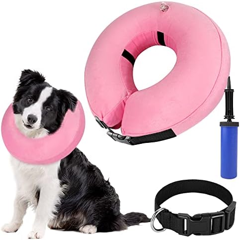 SlowTon Inflatable Dog Collar, Pet Soft Protective Neck Collar for Recovery after Surgery, Adjustable Washable Elizabethan Collar Cone for Dogs and Cats Prevent Pet from Licking Biting Wound Healing