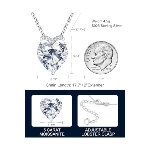 Forever Love Heart Pendant Necklaces for Women, 2-5 Carat Heartshape Moissanite Sterling Silver Pendant Jewelry, Ideal Anniversary Present or Birthday Gifts for Wife Her Girlfriend Mom Daughter - Image 5