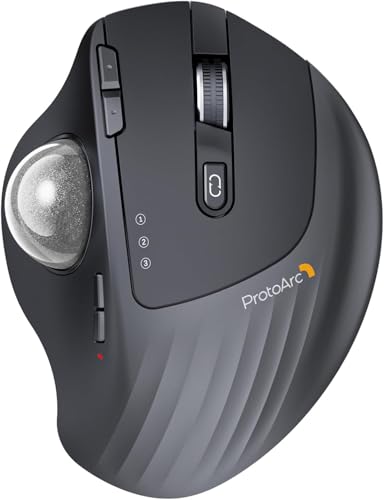 Image of ProtoArc Wireless Trackball Mouse, EM01 NL Ergonomic Bluetooth Rollerball Thumb Mouse Rechargeable Computer Laptop, Adjustable Angle & 3 Device Connection for PC, Mac, Windows-Grey Ball'25