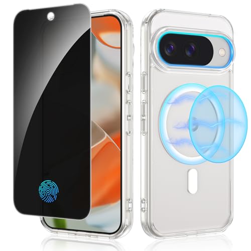 Image of Ruky for Pixel 10 / Pixel 10 Pro Case with Privacy Screen Protector, Clear | [Compatible with MagSafe] Transparent Shockproof Protective Phone Case Slim for Google Pixel 10 / 10 Pro 6.3 inch, Clear