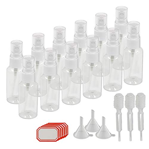 KAKOO Fine Mist Spray Bottles, 12 Pcs Transparent Travel Bottle Toiletries Liquid Containers for Cosmetic Makeup (Clear)