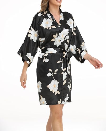Image of Women's Short Satin Robes Lightweight Silky V-Neck Sleepwear Wedding Bridal Party Bride Bridesmaid Bathrobes