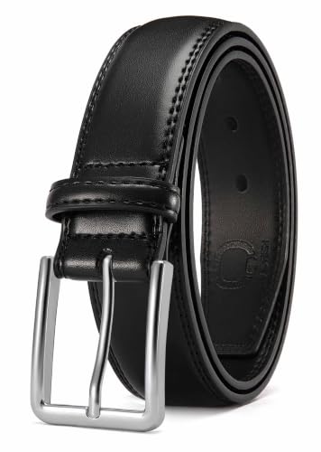 Image of Chaoren Leather Ratchet Belt 2 Pack Dress with Click Sliding Buckle 1 3 /8 inch in Gift Set Box - Adjustable Trim to Fit