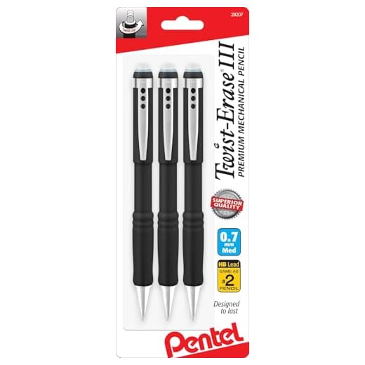 Mechanical Pencil, Pentel Twist Erase .7 MM, Twist-Erase III Automatic, 3 Pack, Black Barrels, Best Professional Pencils for School, Office & Home for Women & Men (QE517BP3)