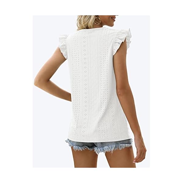 Jescakoo Womens Tank Tops White Blouse Dressy Casual Sleeveless Blouses for Women Eyelet M - Image 5