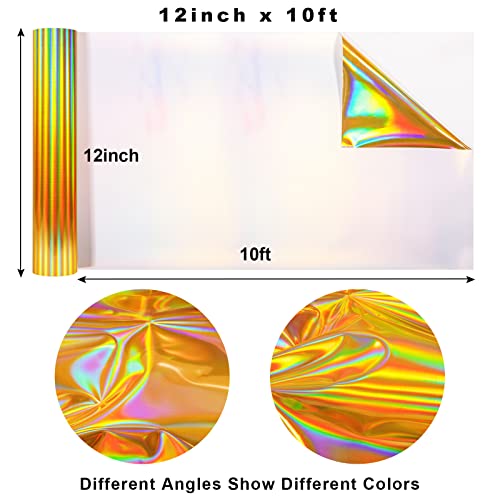 Girafvinyl Holographic Heat Transfer Vinyl 12” X 10Ft Gold Htv Iron On Vinyl For Clothes And Fabric,Easy To Weed Htv Vinyl Compatible With Silhouette Cameo (Holographic Gold) #TOP2