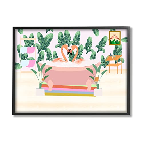 Image of Tropical Pink Flamingo Bubble Bath, 11 x 14 Inch Framed Giclee Print | Stupell Industries | Black, 14 x 11 Inches, Easy to Hang and Sturdy, Made in USA, by Ashley Singleton