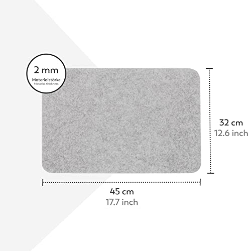 Rubberneck Premium Felt Placemats, Washable and Non-Slip, Set of 12 Placemats, Table Mats, Coasters, 45 x 32 cm, Light Grey - Image 2