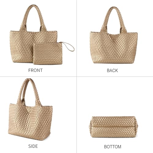 Image of Woven Tote Bag for Women Vegan Leather Handwoven Bags with Small Purse