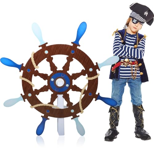 Roue de bateau pirate carton géante décorative pour soirée thème mer et accessoire photo