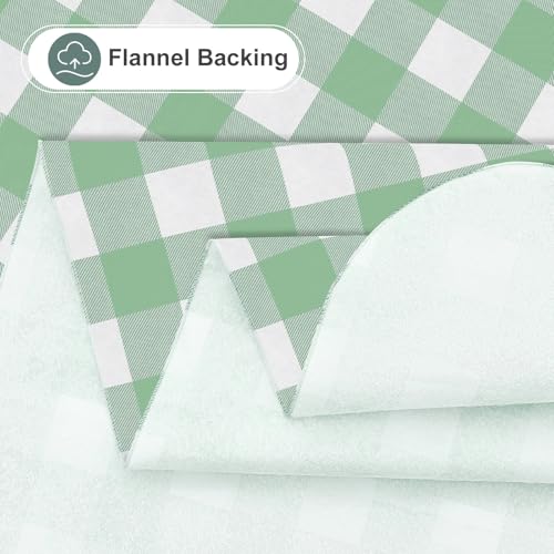 Image of misaya Oval Waterproof Vinyl Table Cloth, Buffalo Flannel Backed Tablecloth, Wipeable Plastic Table Cover for Dinner, Kitchen, Outdoor (60 inch x 84 inch, Sage Green and White)